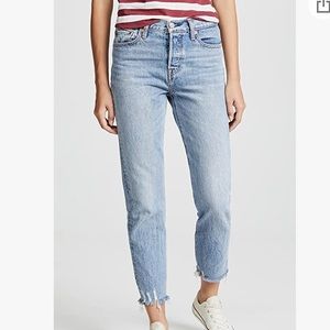 Levi's Wedgie Icon High Rise Fray Hem Straight Leg Ankle Jeans in Shut Up